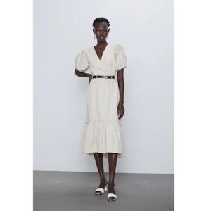 NWT Zara Poplin Dress Balloon Puff Sleeves with Belt